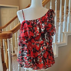 One shoulder ruffle chiffon top, size small